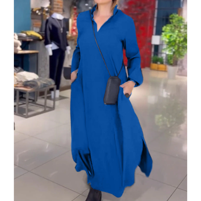 Hazel™ | Loose Long Dress with Lapels and Side Split